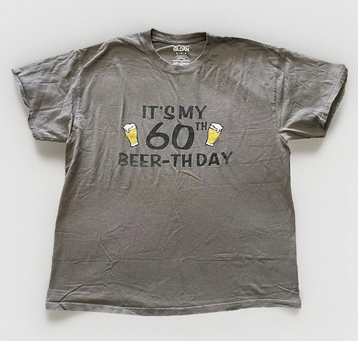Gildan Its My 60th Beer-Thday Graphic Print Mens Gray - Adult & Kids T-Shirts, Sweatshirts & Hoodies apparel design preview 1