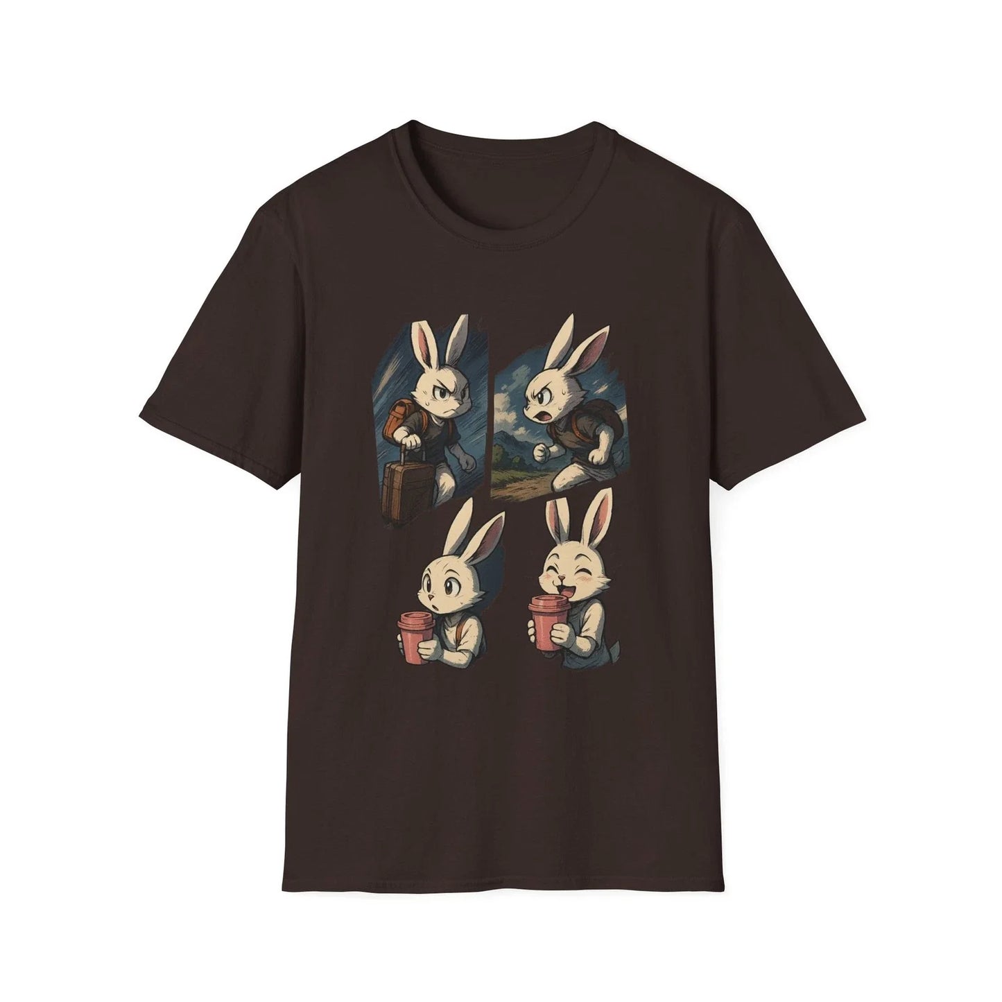 Coffee Lovers Fun Comic Featuring Bunny Vintage T - Adult & Kids T-Shirts, Sweatshirts & Hoodies apparel design preview 1