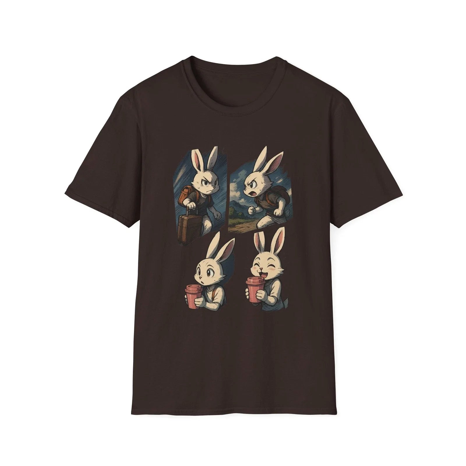 Coffee Lovers Fun Comic Featuring Bunny Vintage T - Adult & Kids T-Shirts, Sweatshirts & Hoodies apparel design preview 1