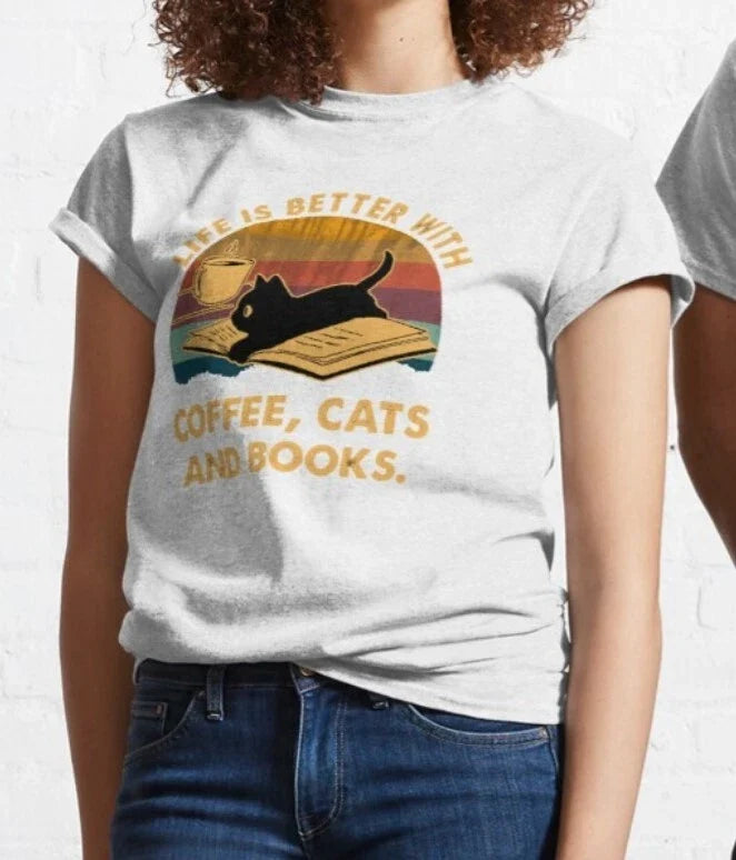 Life Is Better With Coffee Cat And Books Dad Mom - Adult & Kids T-Shirts, Sweatshirts & Hoodies apparel design preview 1