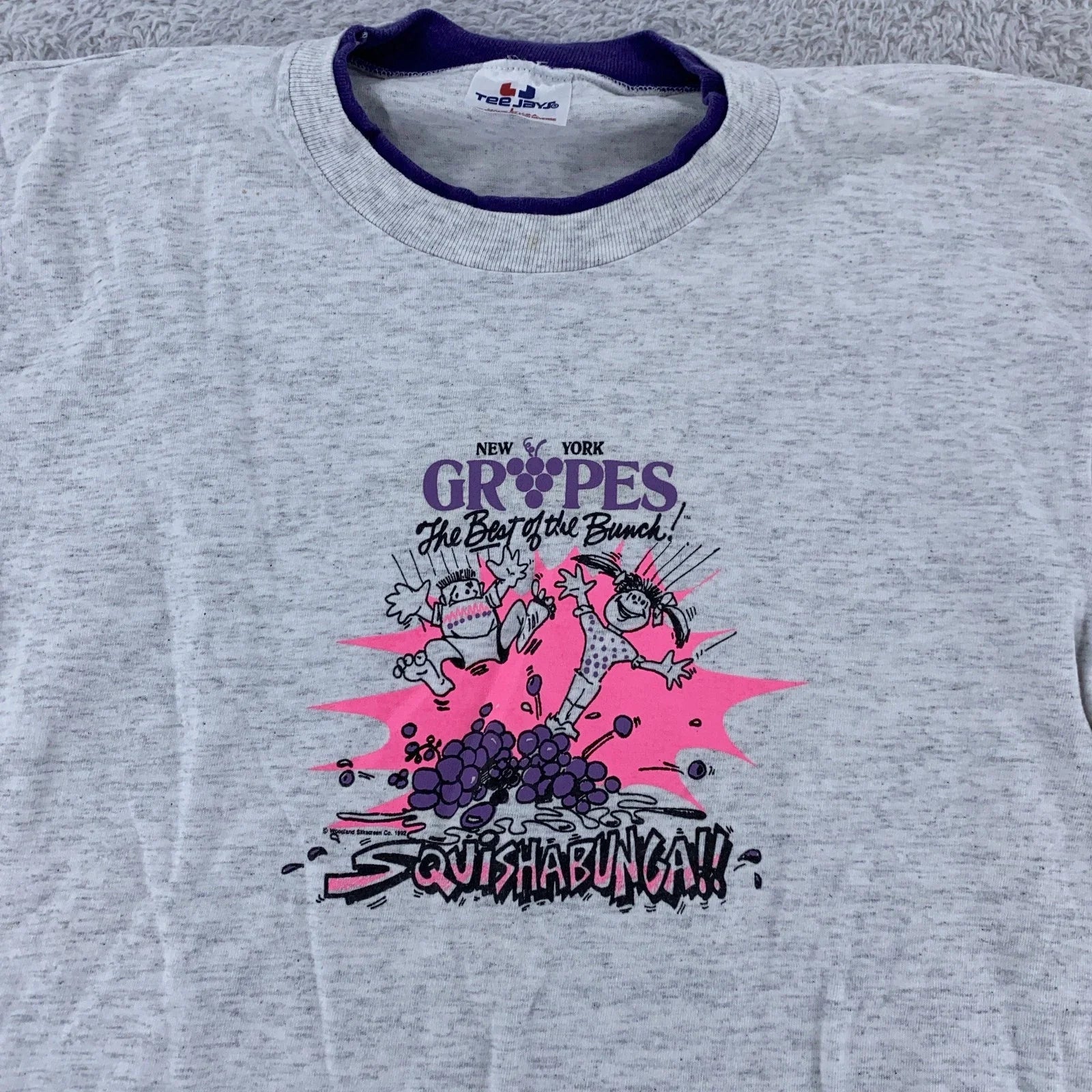 Vintage New York Grapes Small Gray Squishabunga Fruit - Adult & Kids T-Shirts, Sweatshirts & Hoodies apparel design preview 1