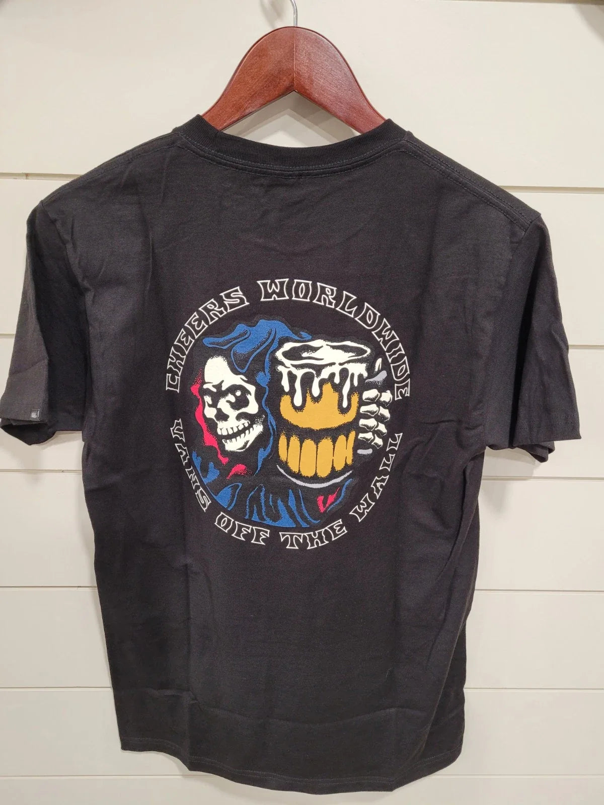 Vans Off The Wall Mens With Skelton Holding Beer - Adult & Kids T-Shirts, Sweatshirts & Hoodies apparel design preview 1