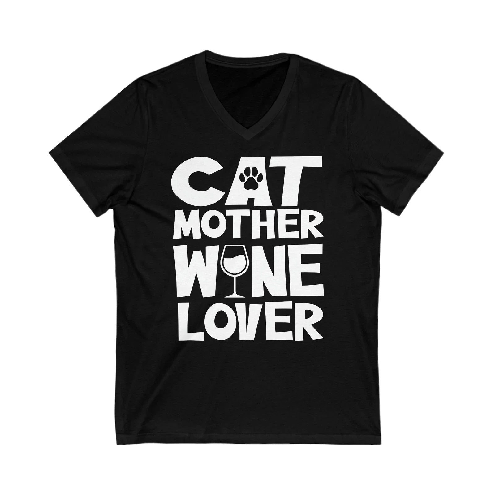 "Cat Mother Wine Lover: Unisex V-Neck for the - Adult & Kids T-Shirts, Sweatshirts & Hoodies apparel design preview 1