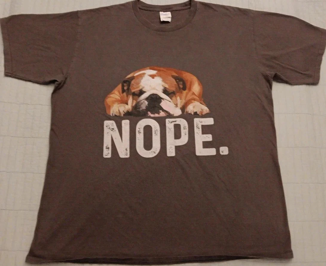 Unisex XL Gray Lazy Melting Bulldog NOPE Funny - Adult & Kids T-Shirts, Sweatshirts & Hoodies apparel design preview 1