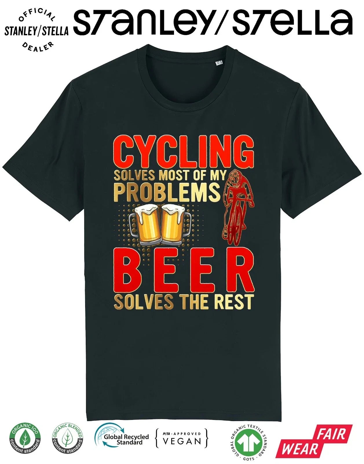 Mens Cycling Solves Most Problems Beer The Rest Funny - Adult & Kids T-Shirts, Sweatshirts & Hoodies apparel design preview 1