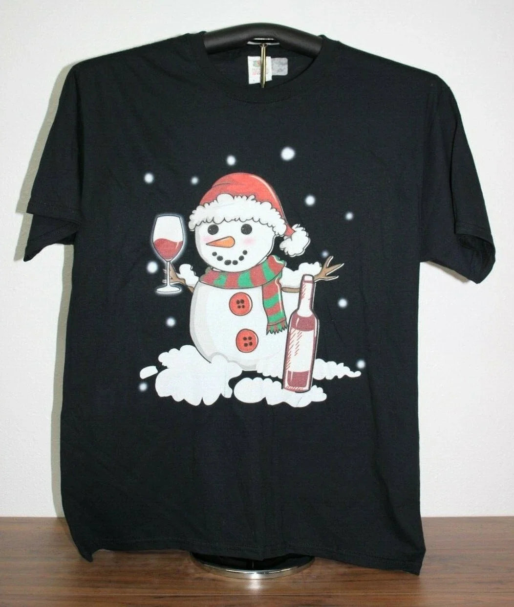 Snowman Drinking Wine Large, Black - Adult & Kids T-Shirts, Sweatshirts & Hoodies apparel design preview 1