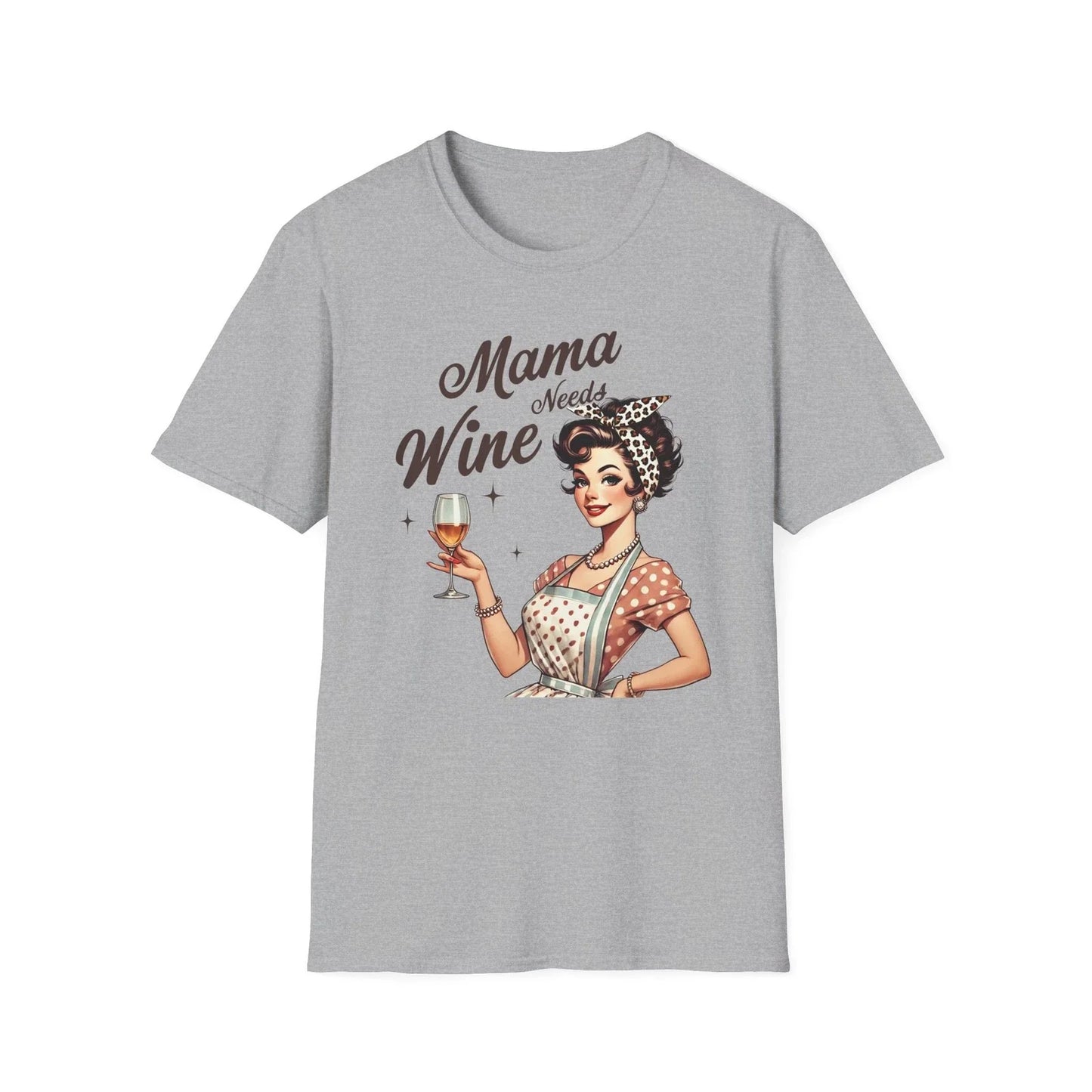 Mama Needs Wine Retro Housewife Illustration - Adult & Kids T-Shirts, Sweatshirts & Hoodies apparel design preview 1
