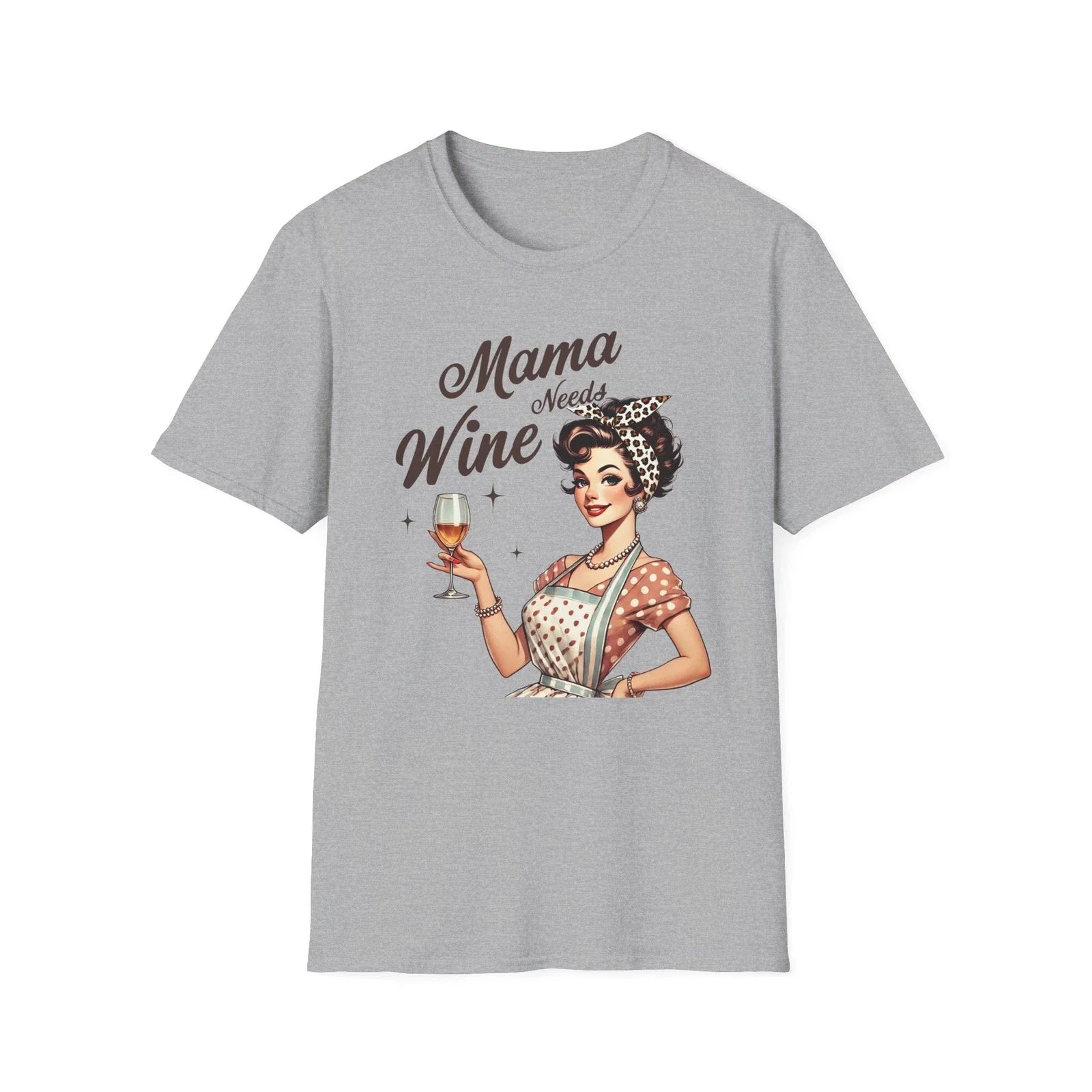 Mama Needs Wine Retro Housewife Illustration - Adult & Kids T-Shirts, Sweatshirts & Hoodies apparel design preview 1