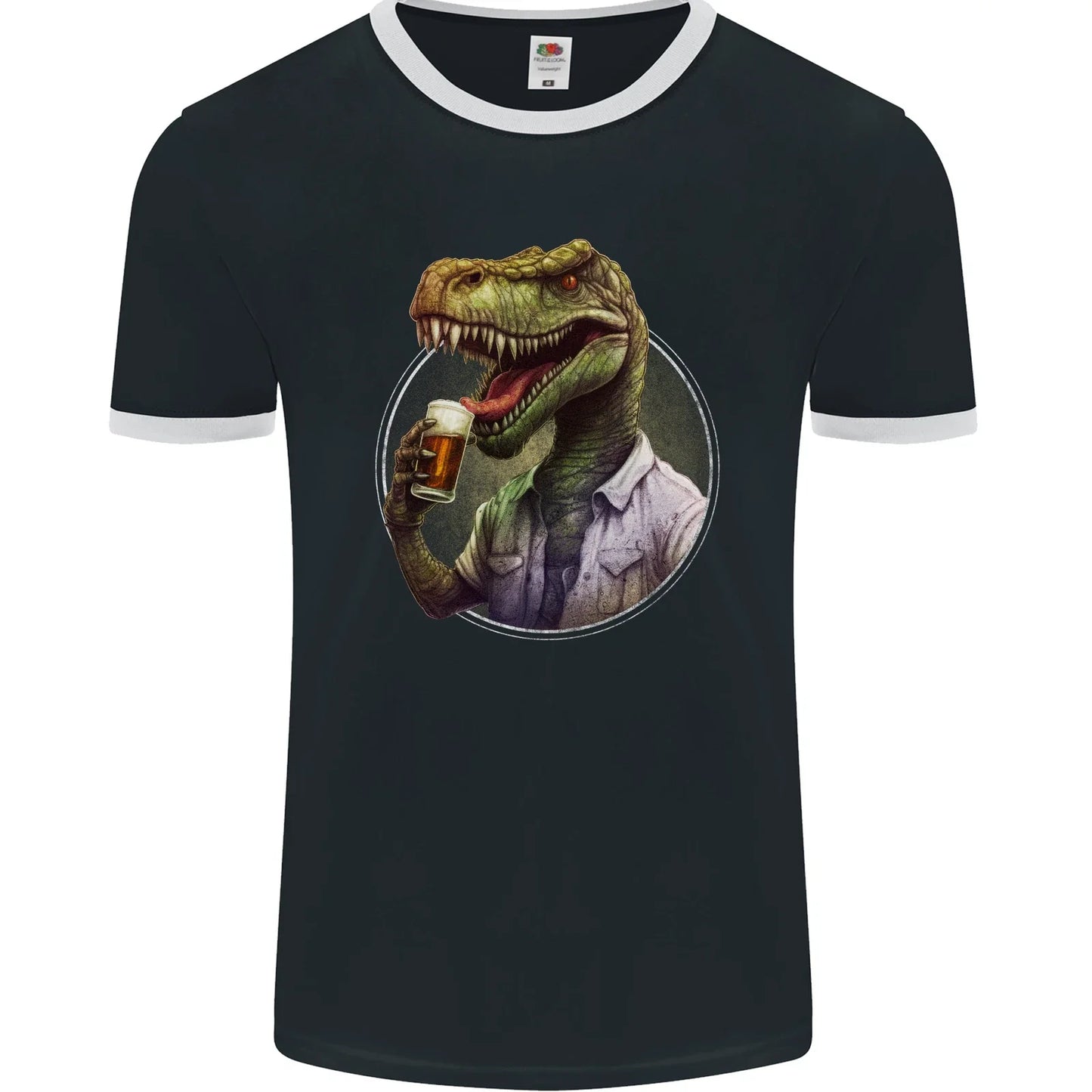 BeerRex Funny Beer T-Rex Dinosaur Alcohol Mens Ringer - Adult & Kids T-Shirts, Sweatshirts & Hoodies apparel design preview 1