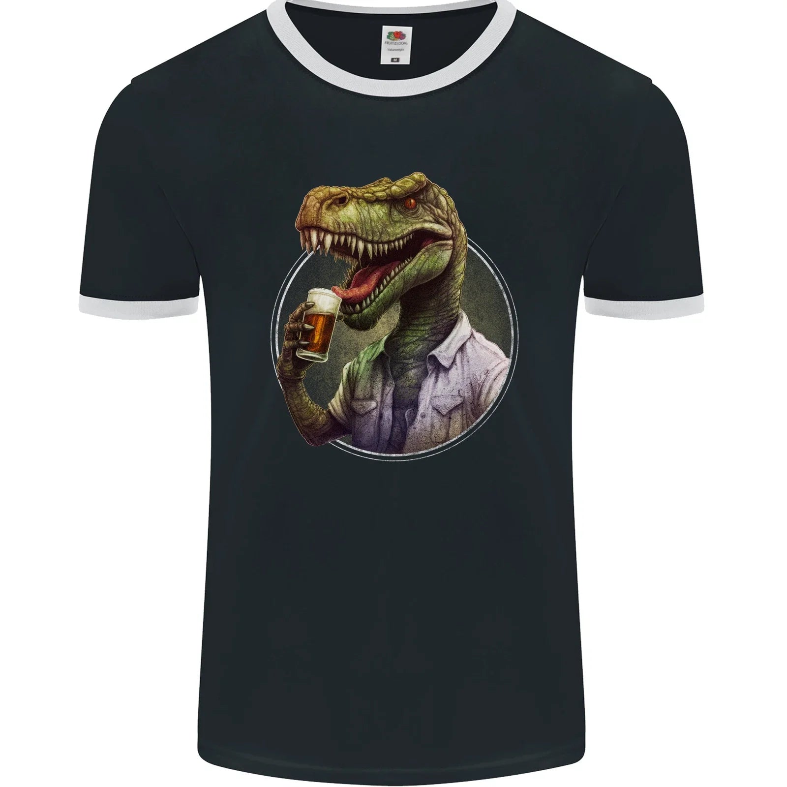 BeerRex Funny Beer T-Rex Dinosaur Alcohol Mens Ringer - Adult & Kids T-Shirts, Sweatshirts & Hoodies apparel design preview 1