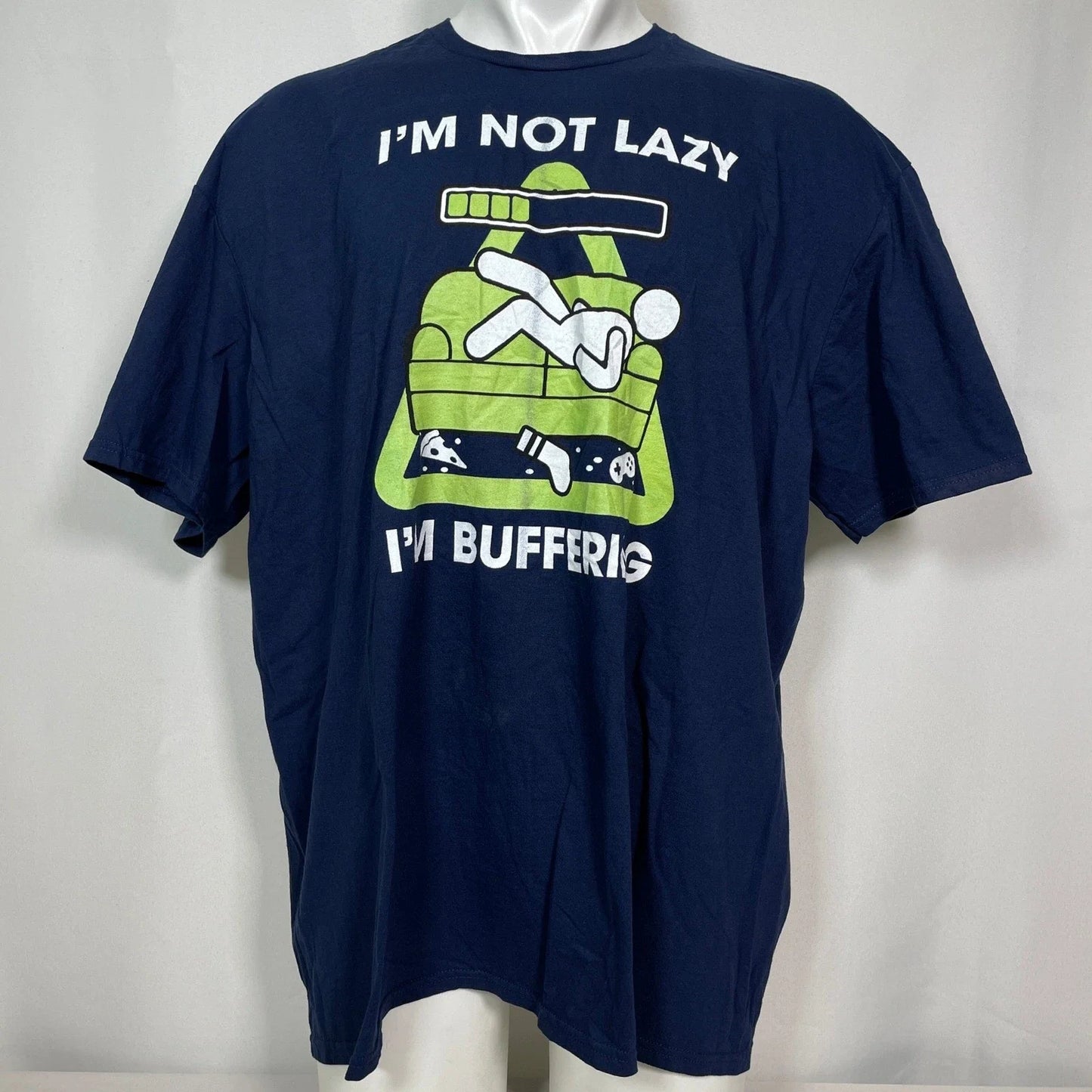 I'm Not Lazy Buffering Geek Funny Navy Blue Green - Adult & Kids T-Shirts, Sweatshirts & Hoodies apparel design preview 1