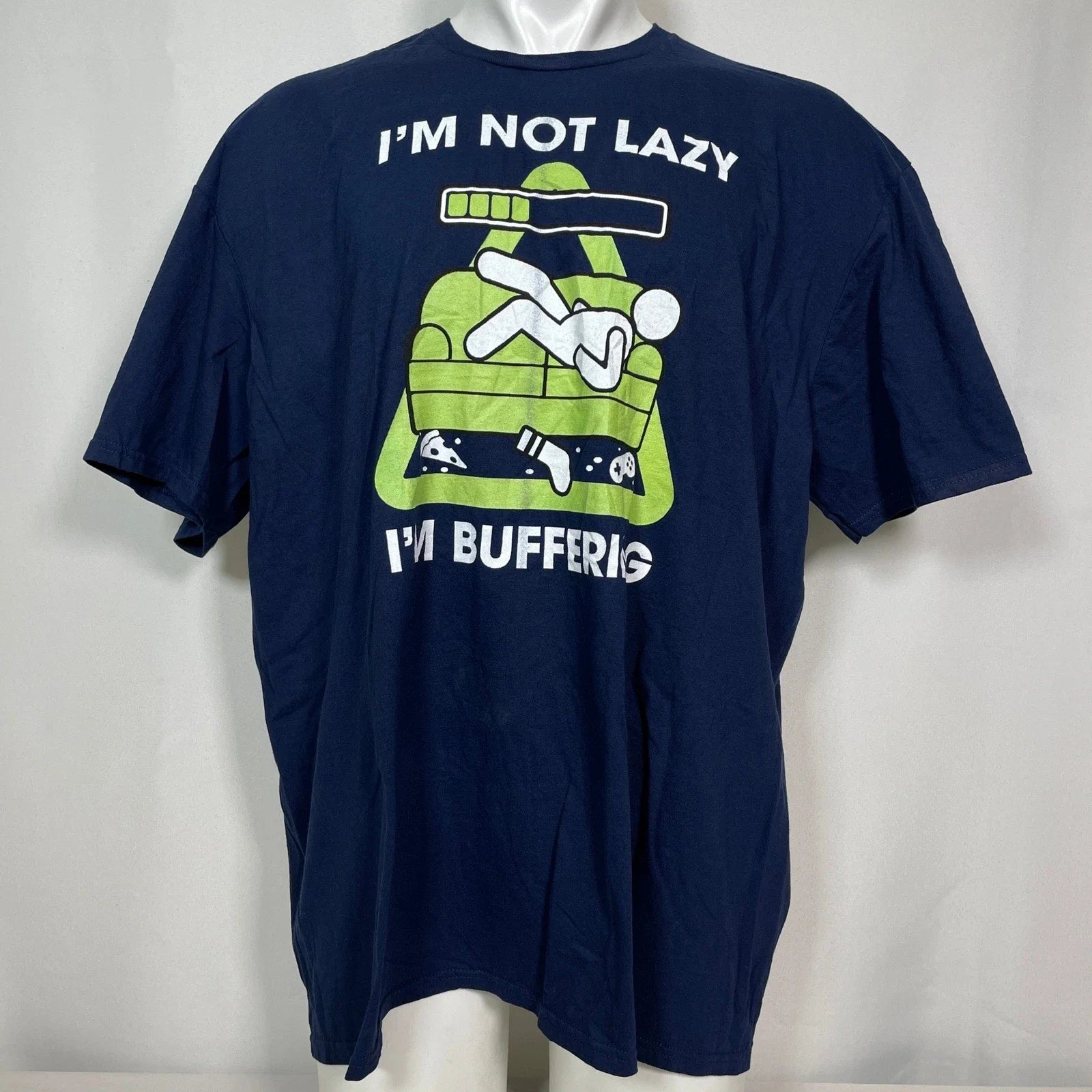 I'm Not Lazy Buffering Geek Funny Navy Blue Green - Adult & Kids T-Shirts, Sweatshirts & Hoodies apparel design preview 1
