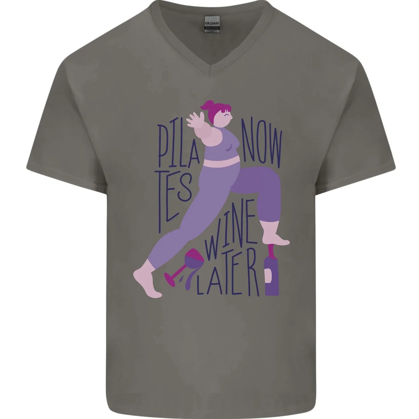 Yoga Pilates Now Wine Later Funny Alcohol Mens V-Neck - Adult & Kids T-Shirts, Sweatshirts & Hoodies apparel design preview 1