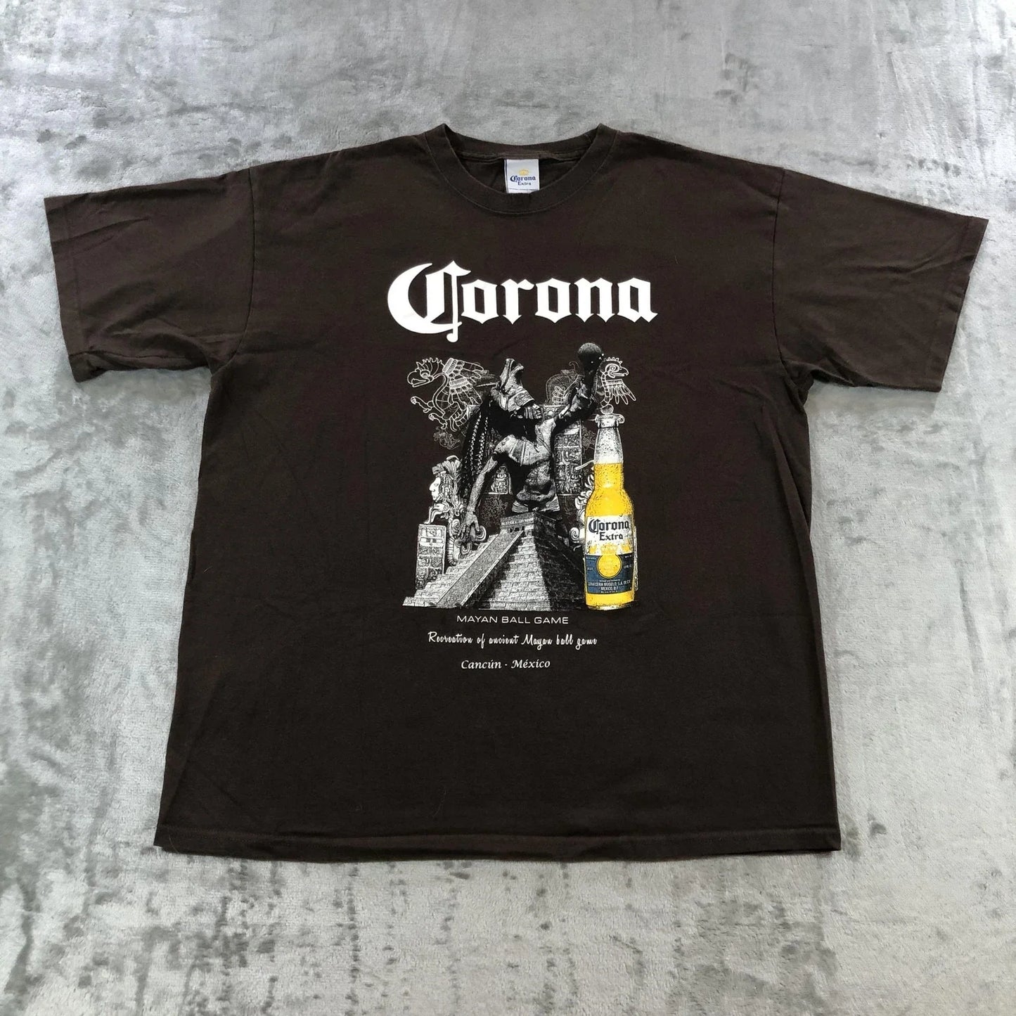 Vtg Corona Extra Mens Large Brown Mayan Ball Game - Adult & Kids T-Shirts, Sweatshirts & Hoodies apparel design preview 1