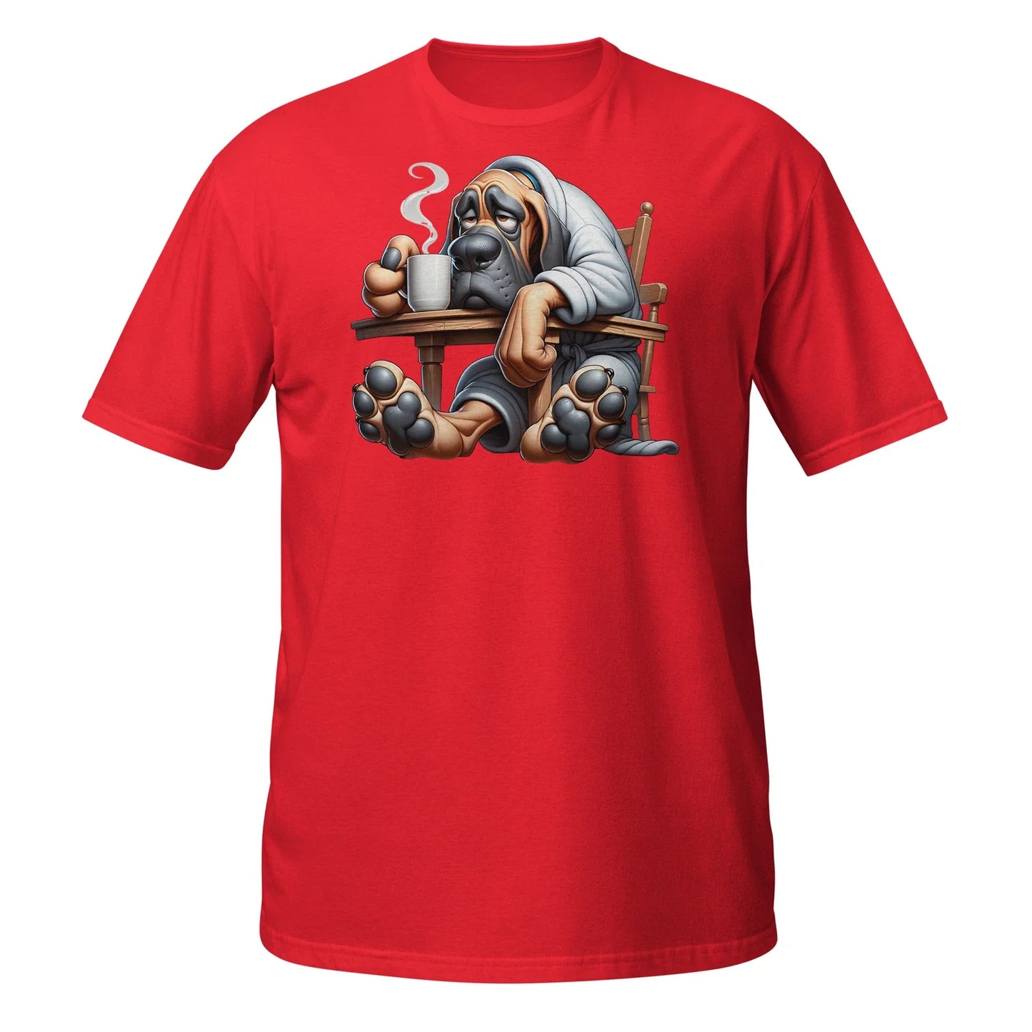Exhausted Hound Coffee Tired Dog in Robe with Mug - Adult & Kids T-Shirts, Sweatshirts & Hoodies apparel design preview 1