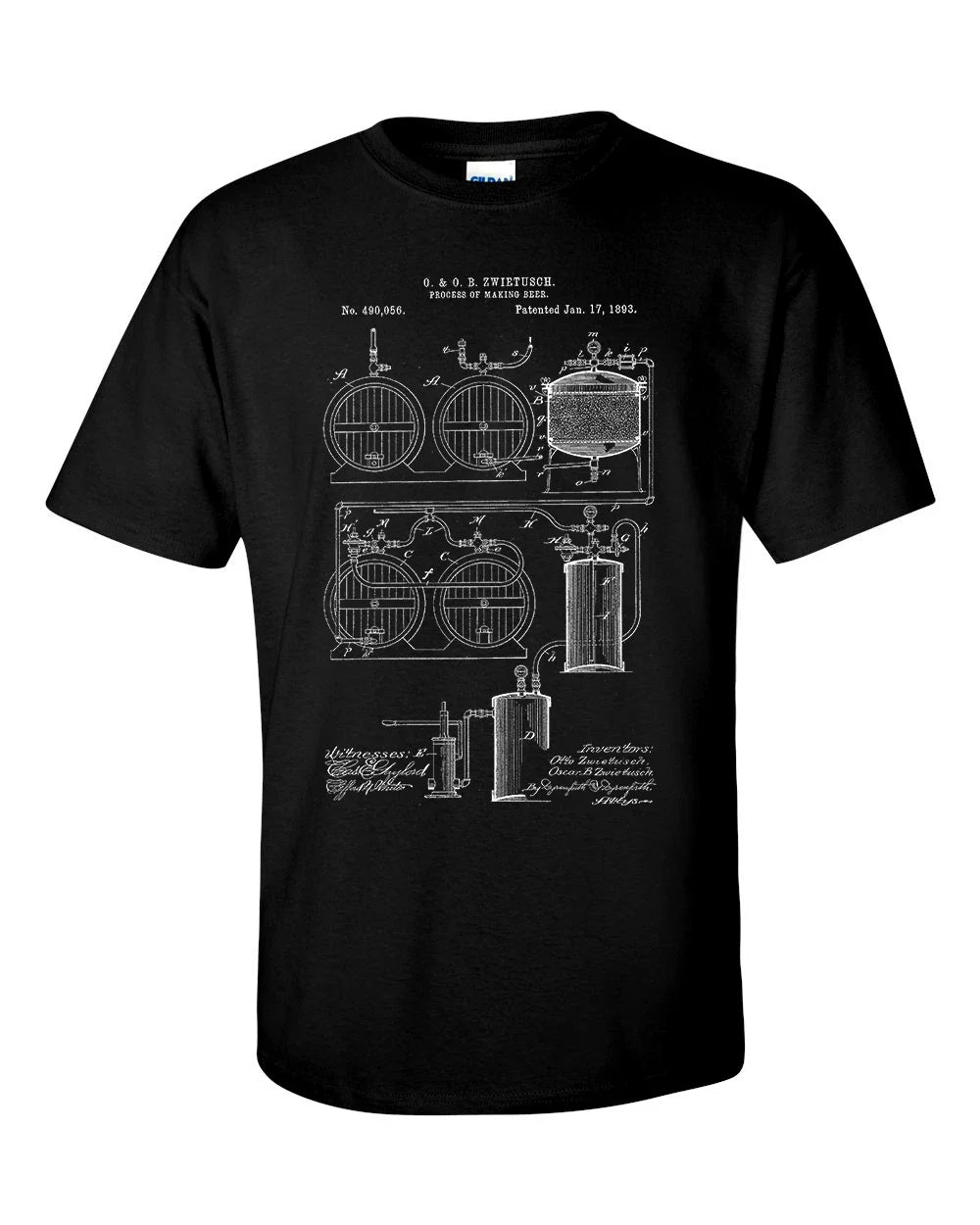 Beer Brewing 1893 Patent Craft Blueprint Homebrew - Adult & Kids T-Shirts, Sweatshirts & Hoodies apparel design preview 1