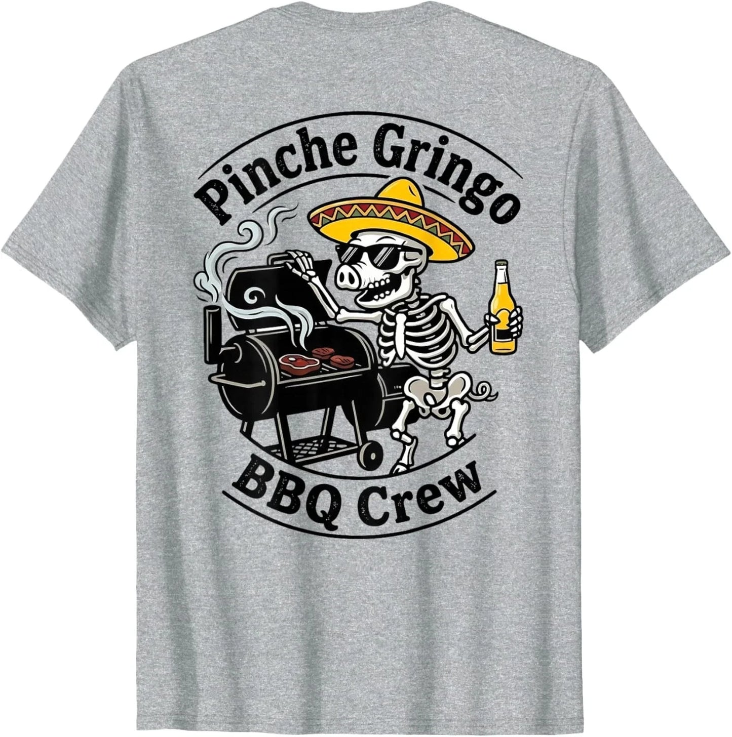 Pinche Gringo BBQ Crew Skeleton Pig Grilling Beer (on - Adult & Kids T-Shirts, Sweatshirts & Hoodies apparel design preview 1