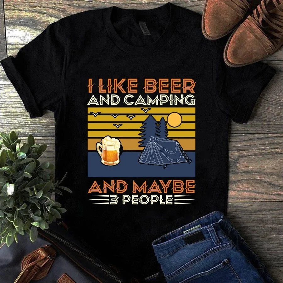 I Like Beer and Camping Maybe 3 People - Adult & Kids T-Shirts, Sweatshirts & Hoodies apparel design preview 1