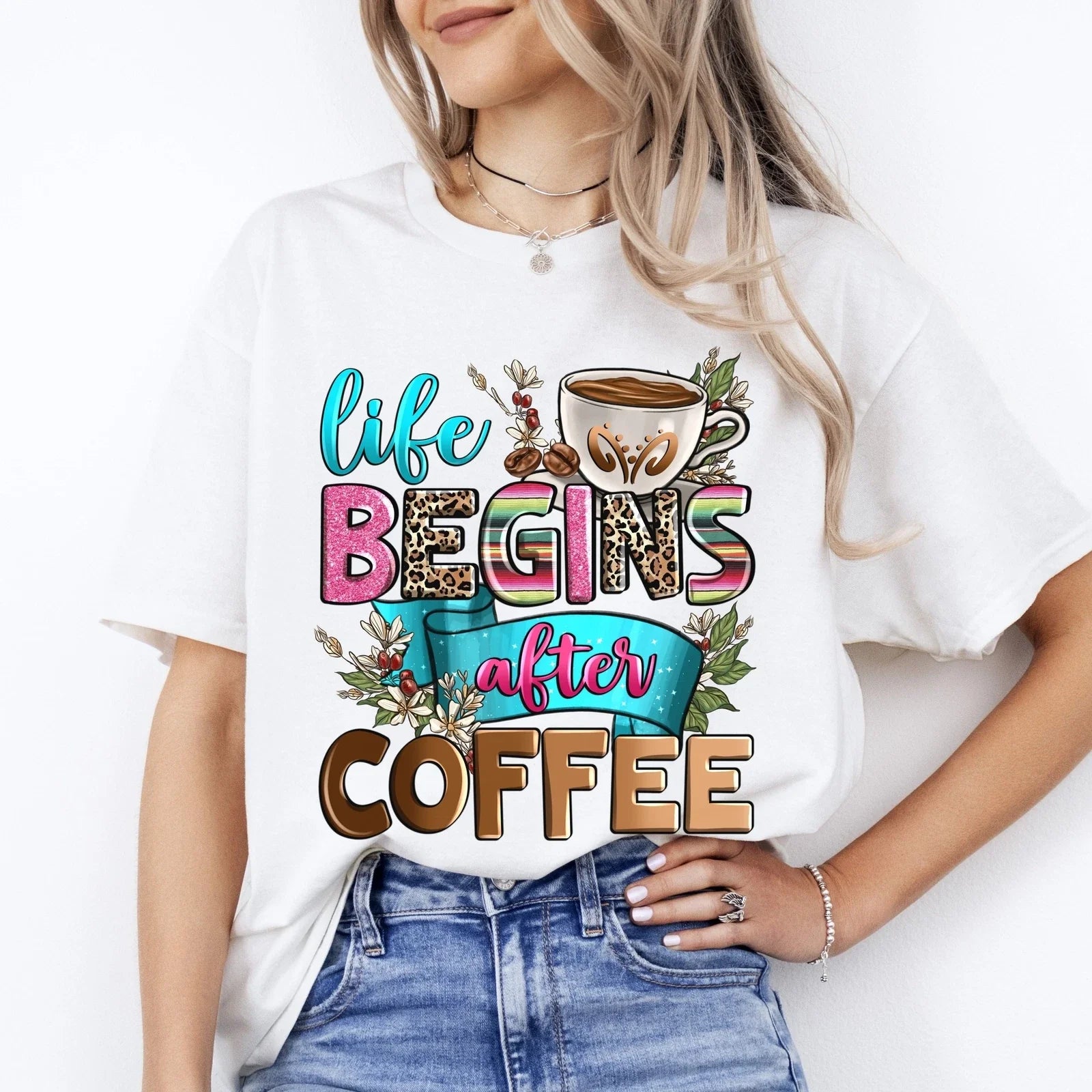 Life begins after coffee gift Morning lover Sand - Adult & Kids T-Shirts, Sweatshirts & Hoodies apparel design preview 1