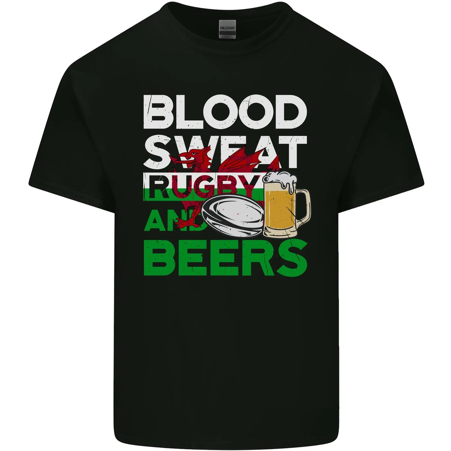 Blood Sweat Rugby and Beers Wales Funny Mens Light - Adult & Kids T-Shirts, Sweatshirts & Hoodies apparel design preview 1