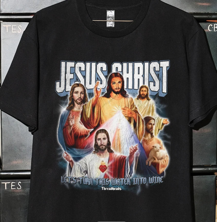 VINTAGE JESUS CHRIST BLACK LET'S TURN THIS WATER INTO - Adult & Kids T-Shirts, Sweatshirts & Hoodies apparel design preview 1