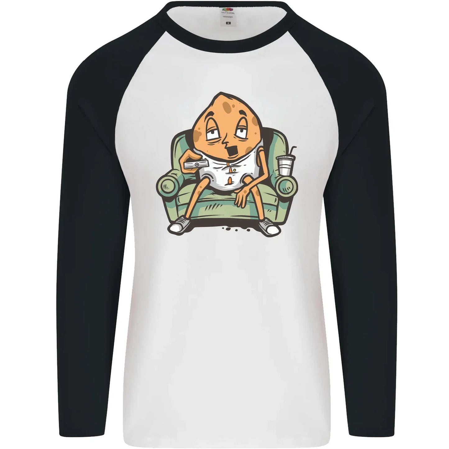 Funny Lazy Couch Potato Watchng TV Mens L/S Baseball - Adult & Kids T-Shirts, Sweatshirts & Hoodies apparel design preview 1