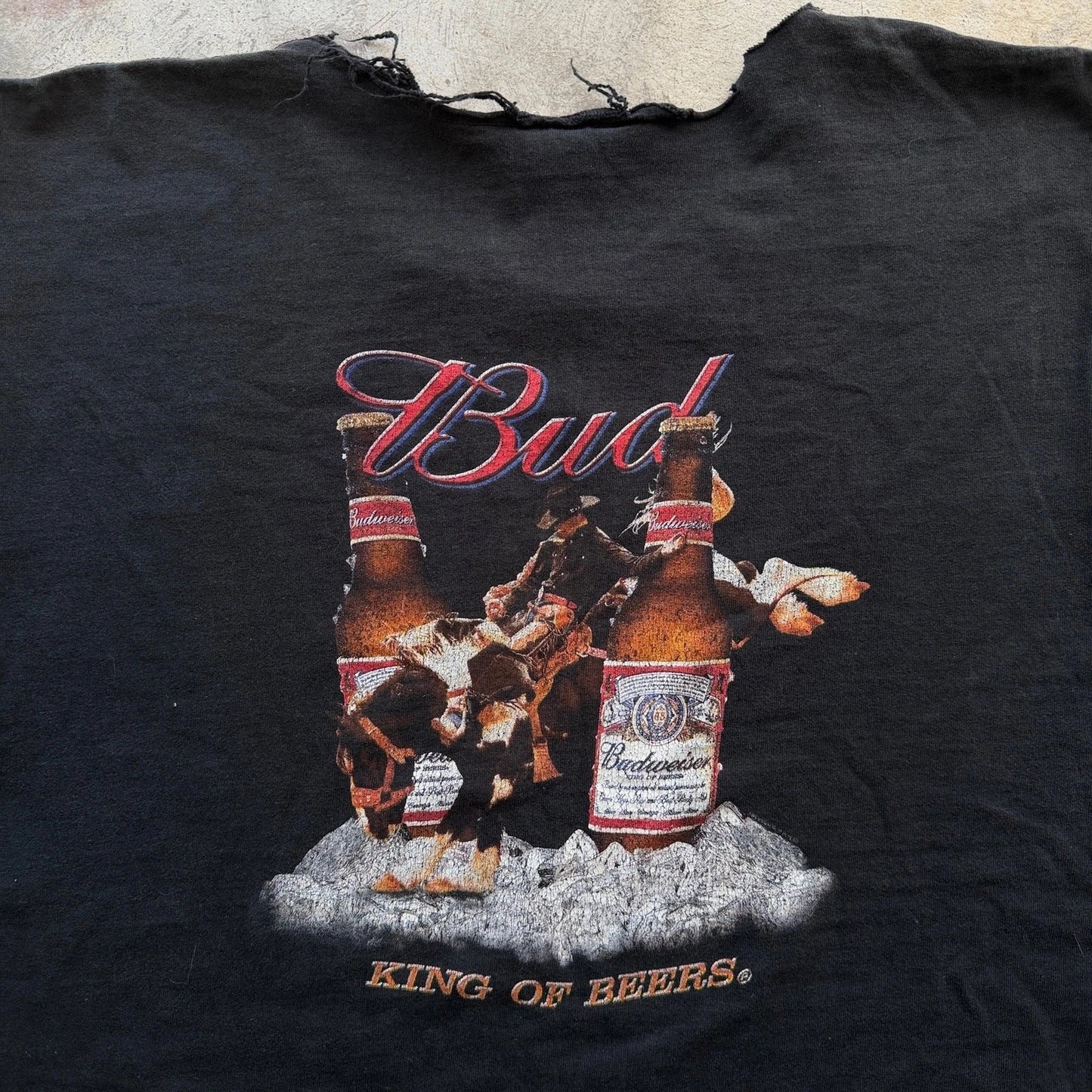 Vintage Budweiser Cowboy Bull Riding Graphic Chopped - Adult & Kids T-Shirts, Sweatshirts & Hoodies apparel design preview 1