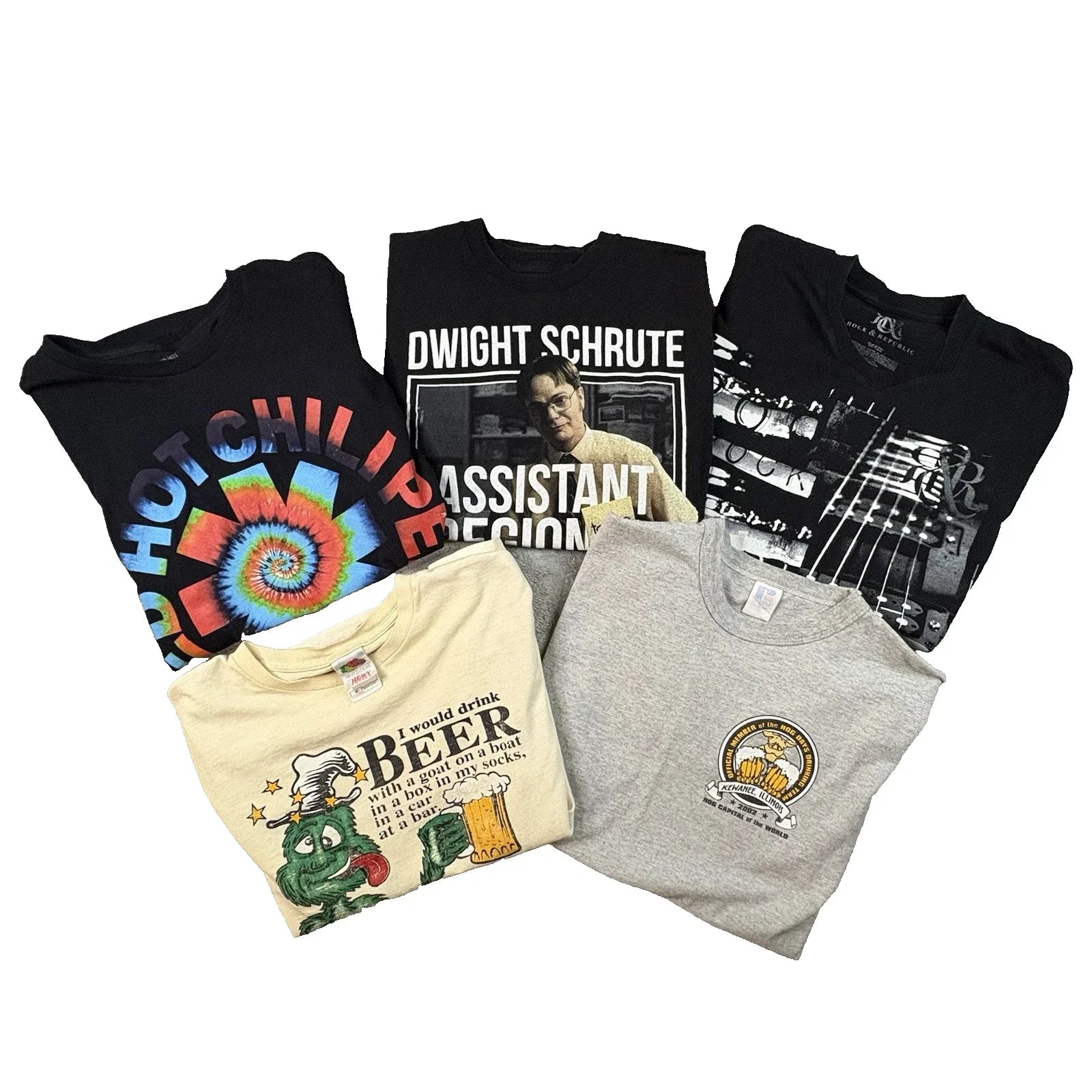 MIXED LOT OF 5 Men's M Various Rock/Beer/Dwight - Adult & Kids T-Shirts, Sweatshirts & Hoodies apparel design preview 1