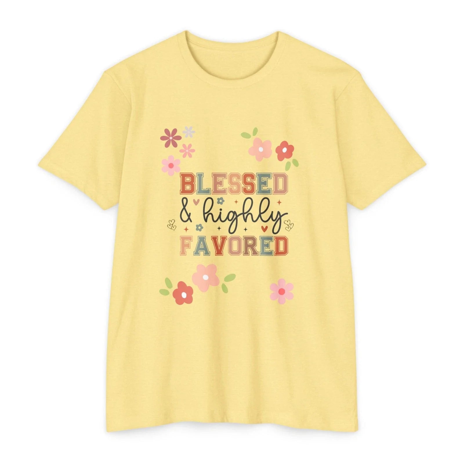 Blessed Highly Favored Floral Faith Typography - Adult & Kids T-Shirts, Sweatshirts & Hoodies apparel design preview 1