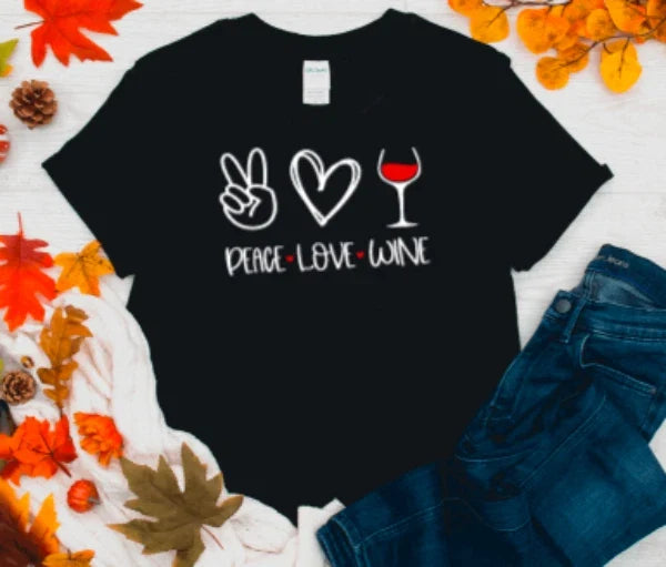 Peace, Love, Wine Black Unisex Short Sleeve - Adult & Kids T-Shirts, Sweatshirts & Hoodies apparel design preview 1
