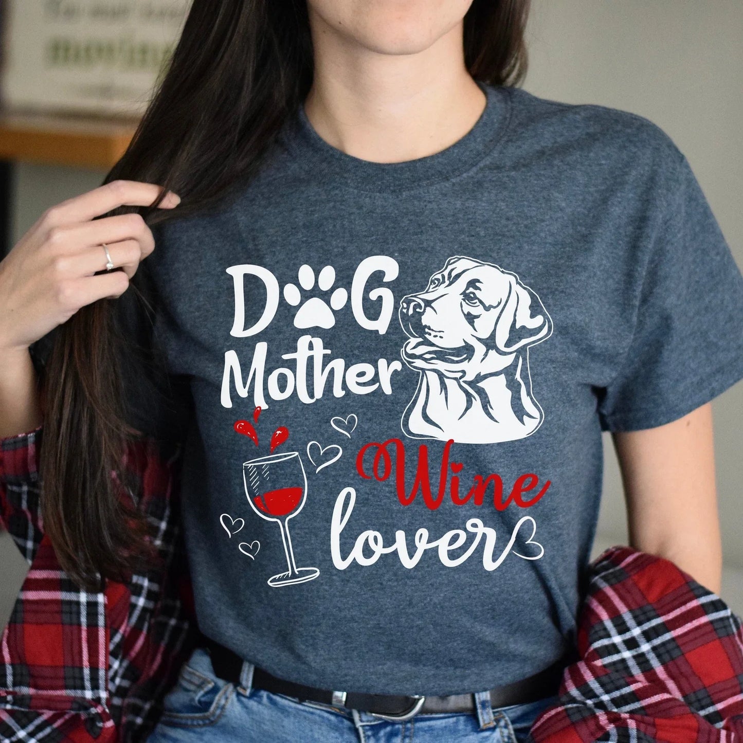 Dog mother wine lover gift mom black navy dark - Adult & Kids T-Shirts, Sweatshirts & Hoodies apparel design preview 1