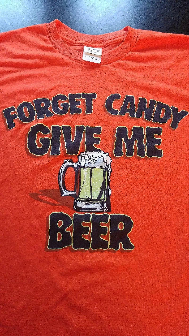 Forget Candy Give Me Beer Medium Funny Halloween Glow - Adult & Kids T-Shirts, Sweatshirts & Hoodies apparel design preview 1