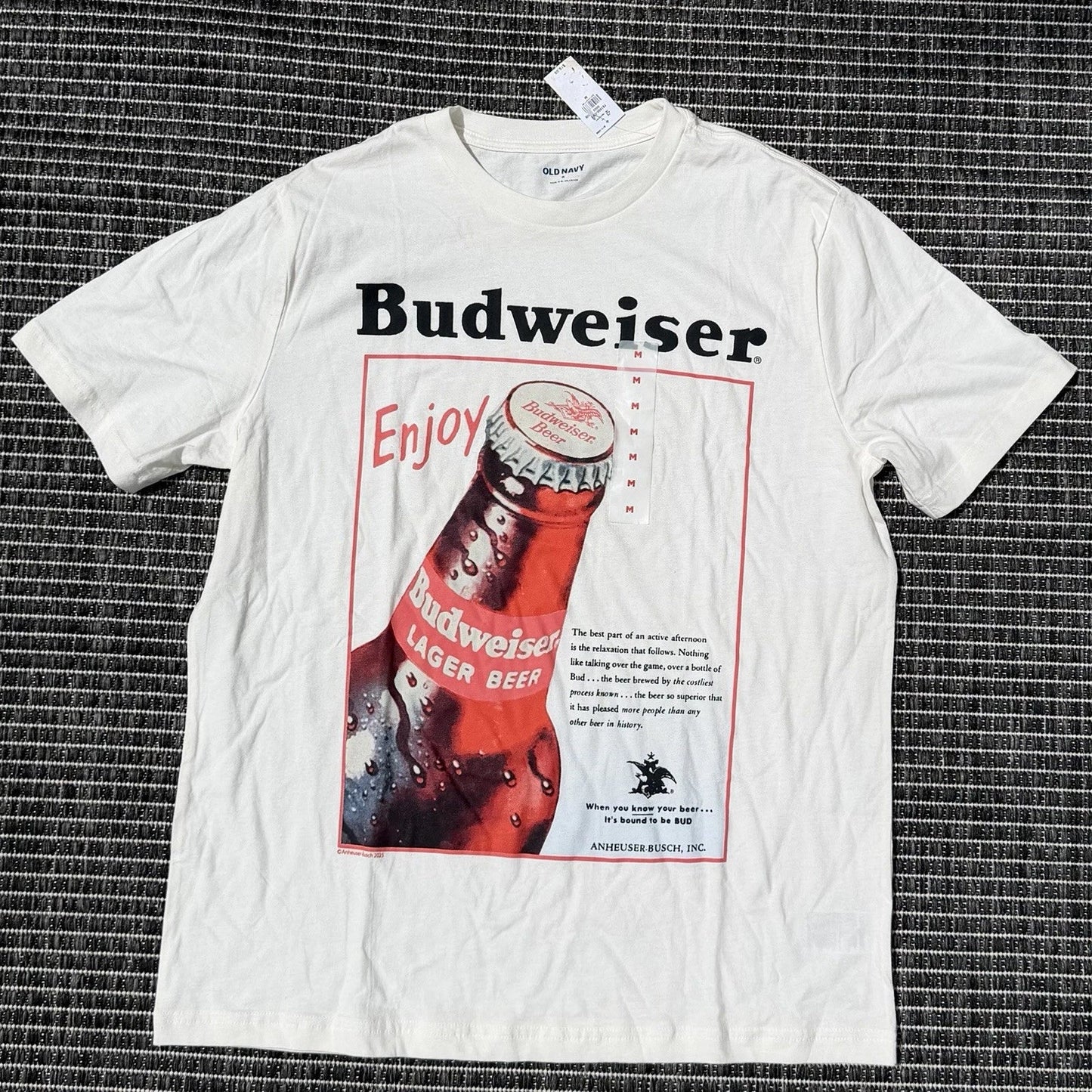 Old Navy White Budweiser Print Men's Size M - Adult & Kids T-Shirts, Sweatshirts & Hoodies apparel design preview 1