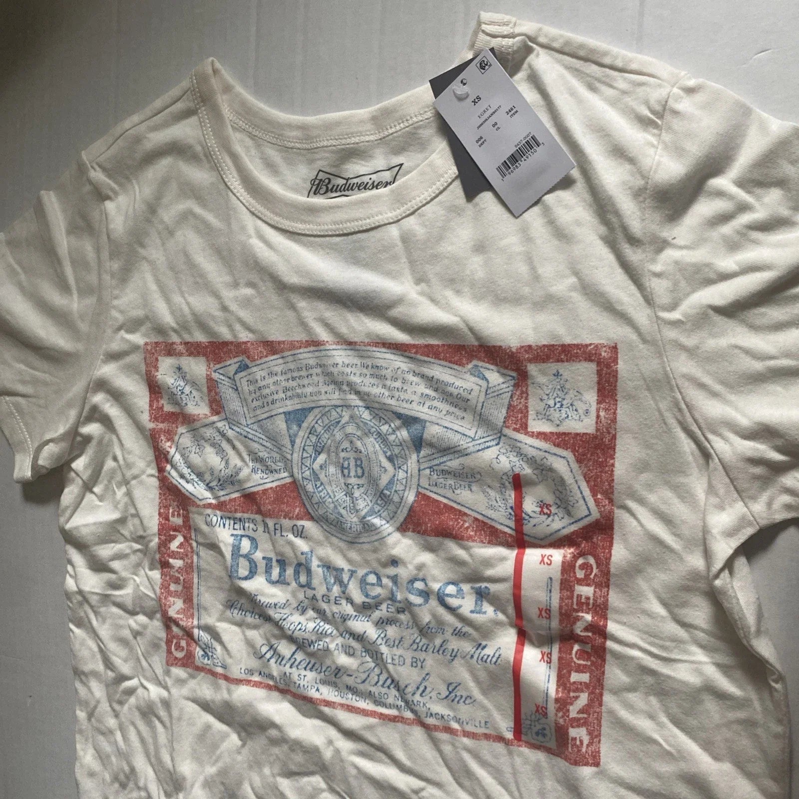 Budweiser Graphic Mens XS White Short Sleeve Hybrid - Adult & Kids T-Shirts, Sweatshirts & Hoodies apparel design preview 1