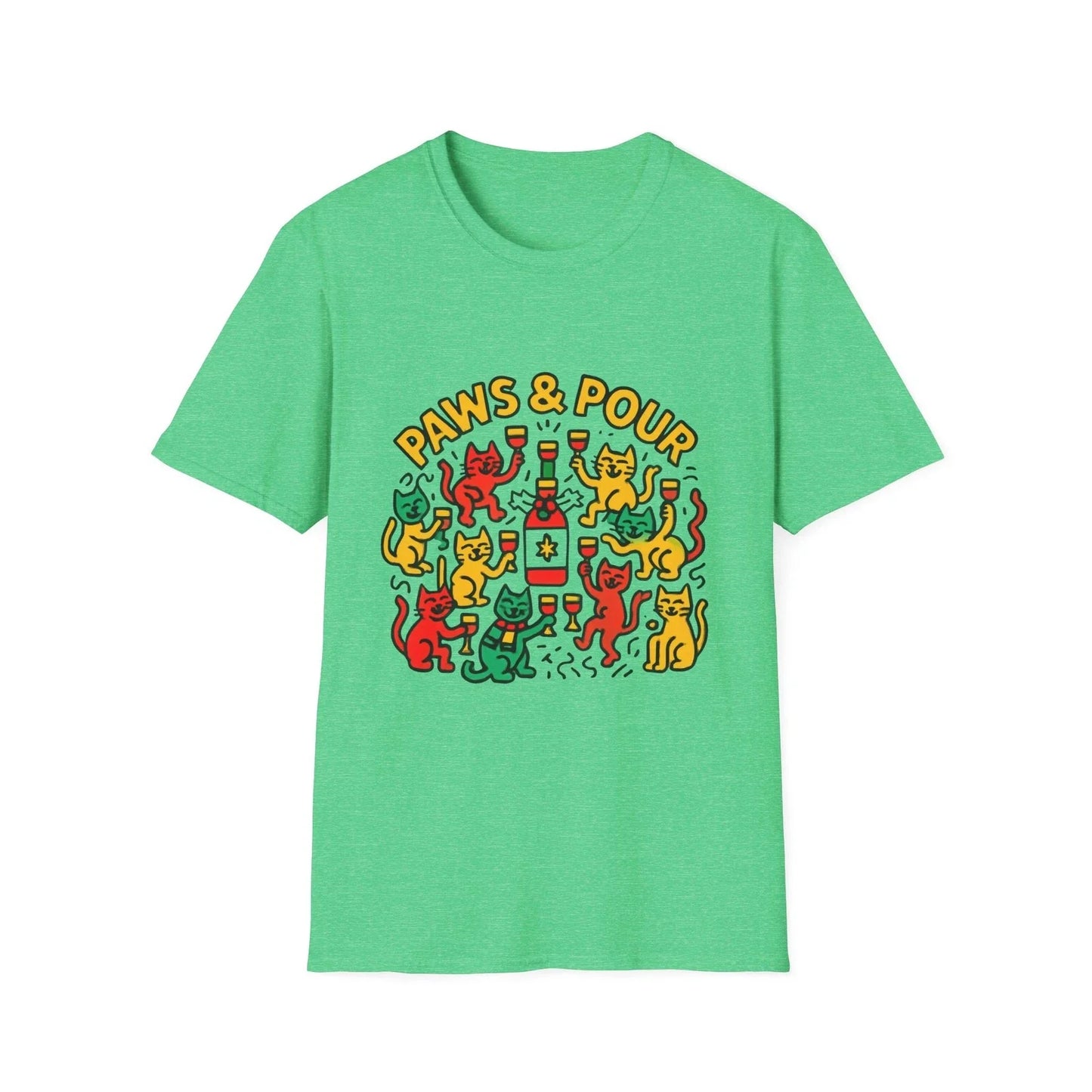 Paws Pour Cats Colorful Party Wine Bottle - Adult & Kids T-Shirts, Sweatshirts & Hoodies apparel design preview 1