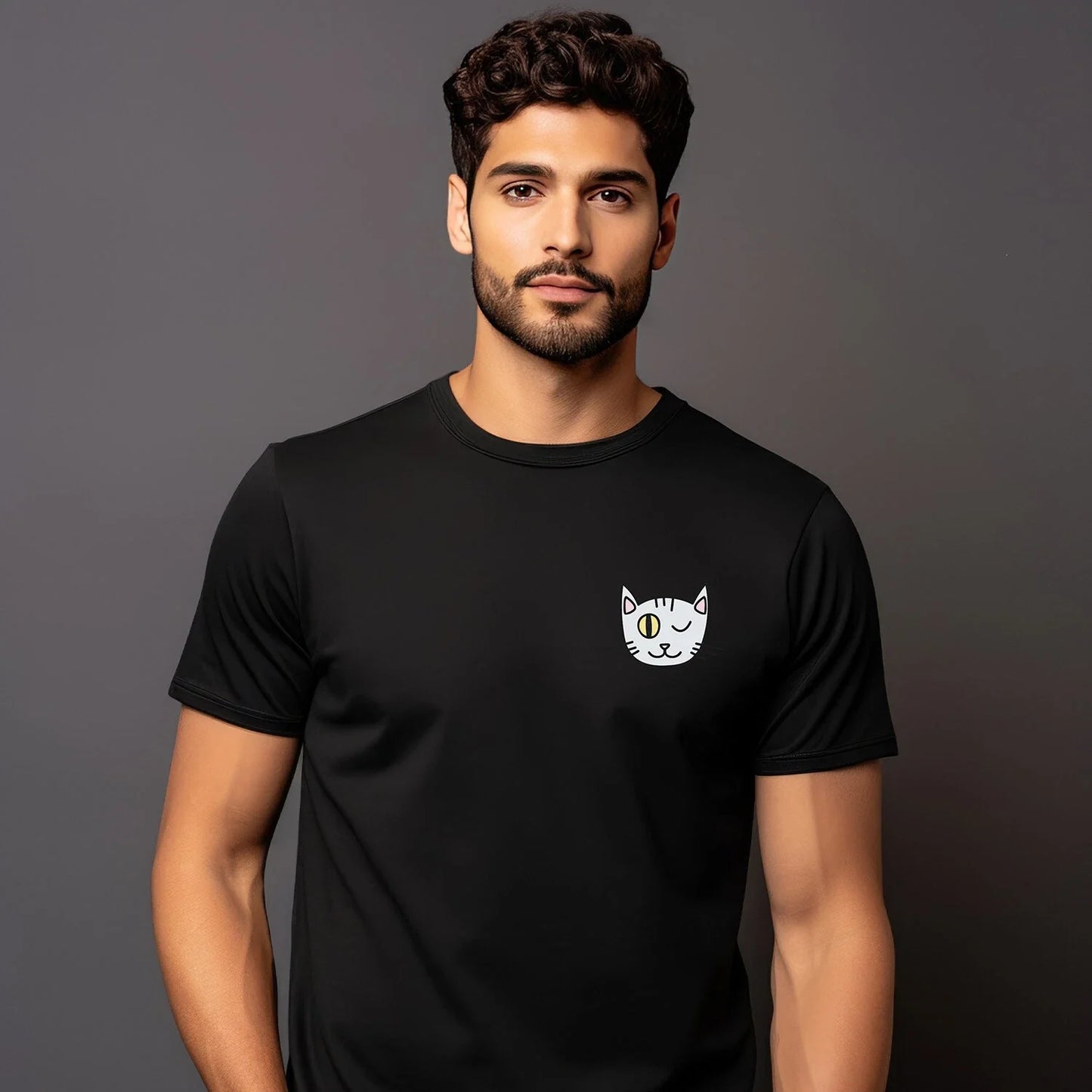 Man short Sleeve Cat Wink Doeil Heart Black - Adult & Kids T-Shirts, Sweatshirts & Hoodies apparel design preview 1