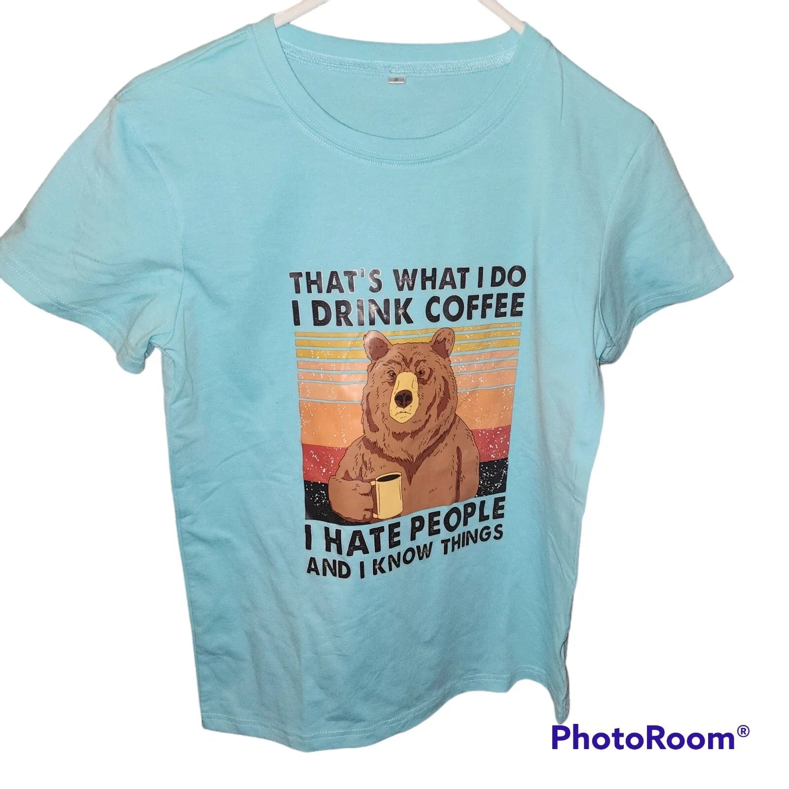 Coffee bear Light Blue Size S I hate people and know - Adult & Kids T-Shirts, Sweatshirts & Hoodies apparel design preview 1