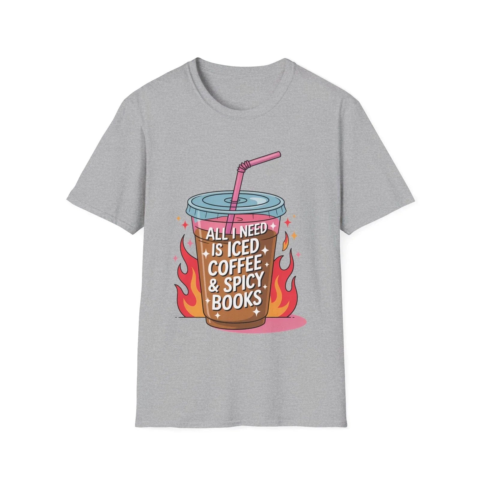 Iced Coffee Spicy Books Cute Illustration - Adult & Kids T-Shirts, Sweatshirts & Hoodies apparel design preview 1
