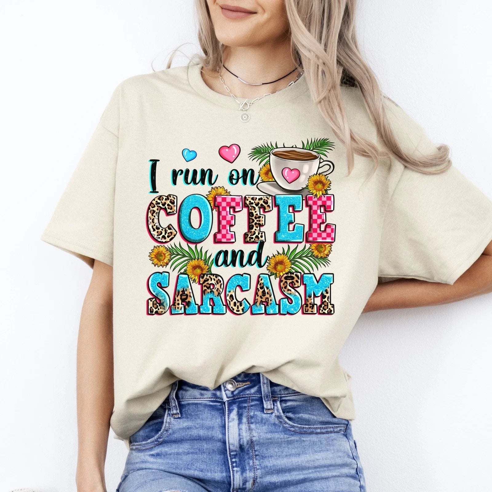 I run on coffee and sarcasm sarcastic hearts flowers - Adult & Kids T-Shirts, Sweatshirts & Hoodies apparel design preview 1