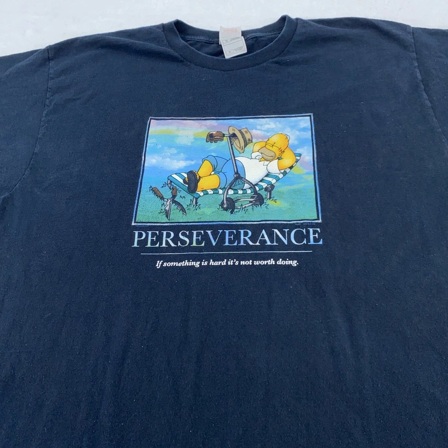 Vintage Homer Simpson Perseverance Lazy Mens XL - Adult & Kids T-Shirts, Sweatshirts & Hoodies apparel design preview 1