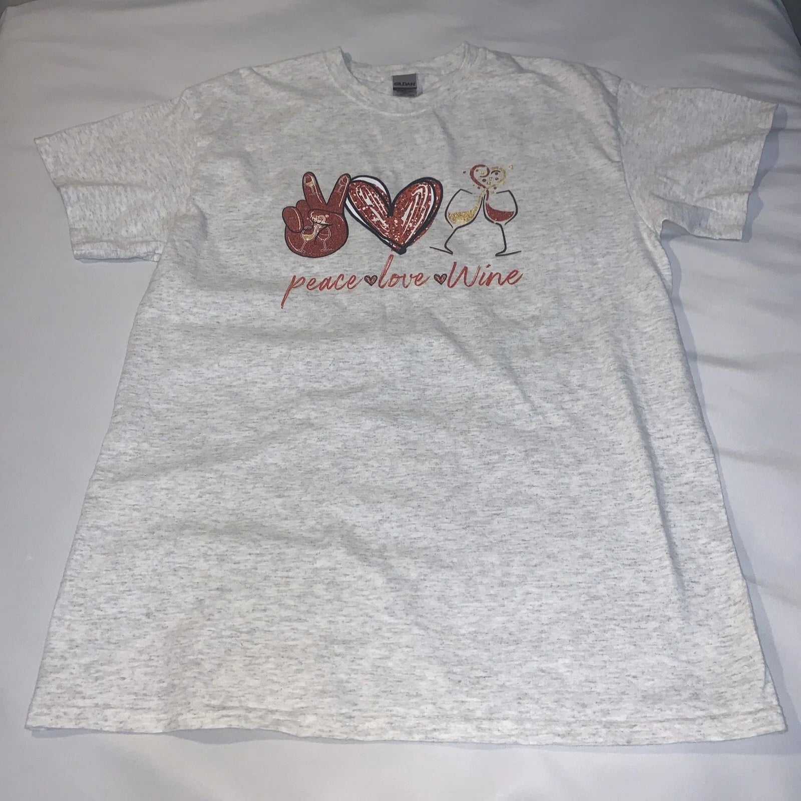 Peace, Love, Wine Gray/Orange Short Sleeve Size M - Adult & Kids T-Shirts, Sweatshirts & Hoodies apparel design preview 1