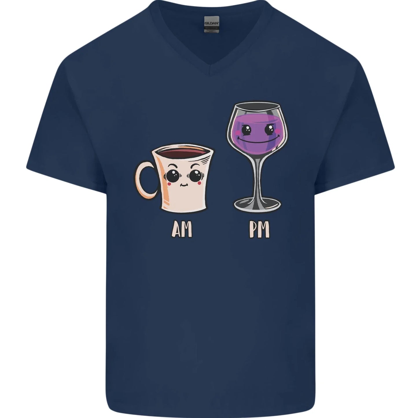 Coffee am Wine pm Funny Alcohol Prosecco Mens V-Neck - Adult & Kids T-Shirts, Sweatshirts & Hoodies apparel design preview 1