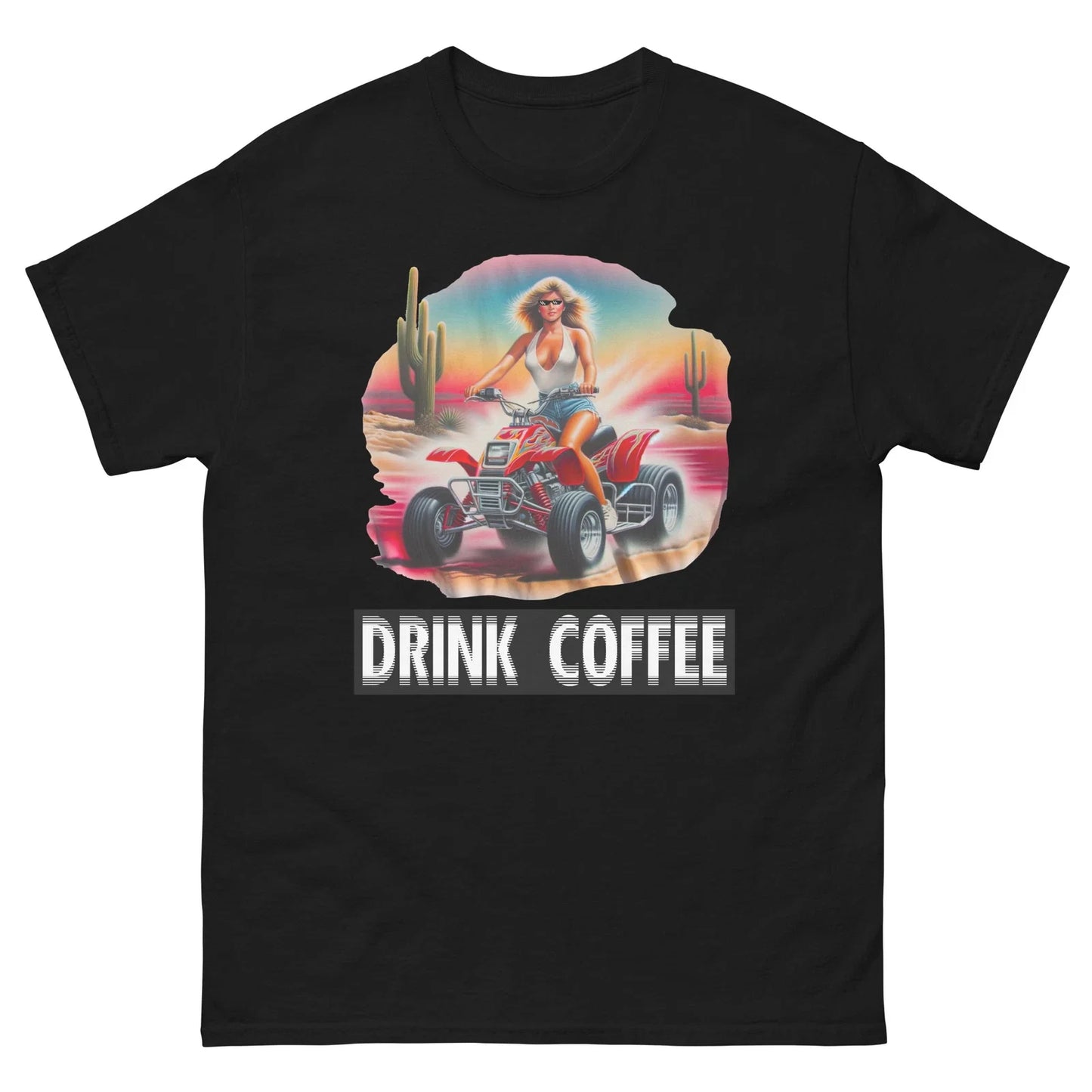 DRINK COFFEE Girl On ATV, Funny Design, - Adult & Kids T-Shirts, Sweatshirts & Hoodies apparel design preview 1