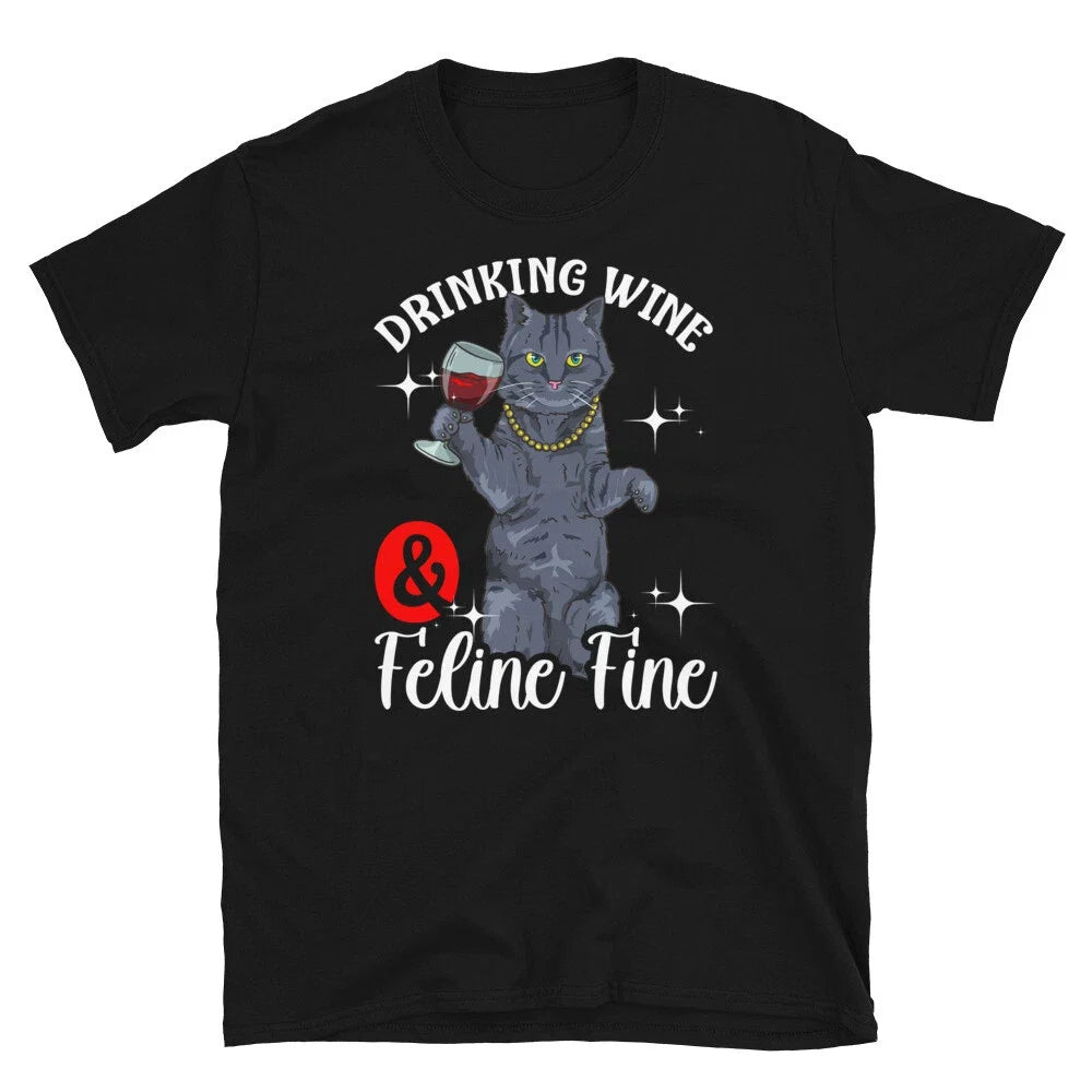 Drinking Wine and Feline Fine Black Cat Kitten - Adult & Kids T-Shirts, Sweatshirts & Hoodies apparel design preview 1