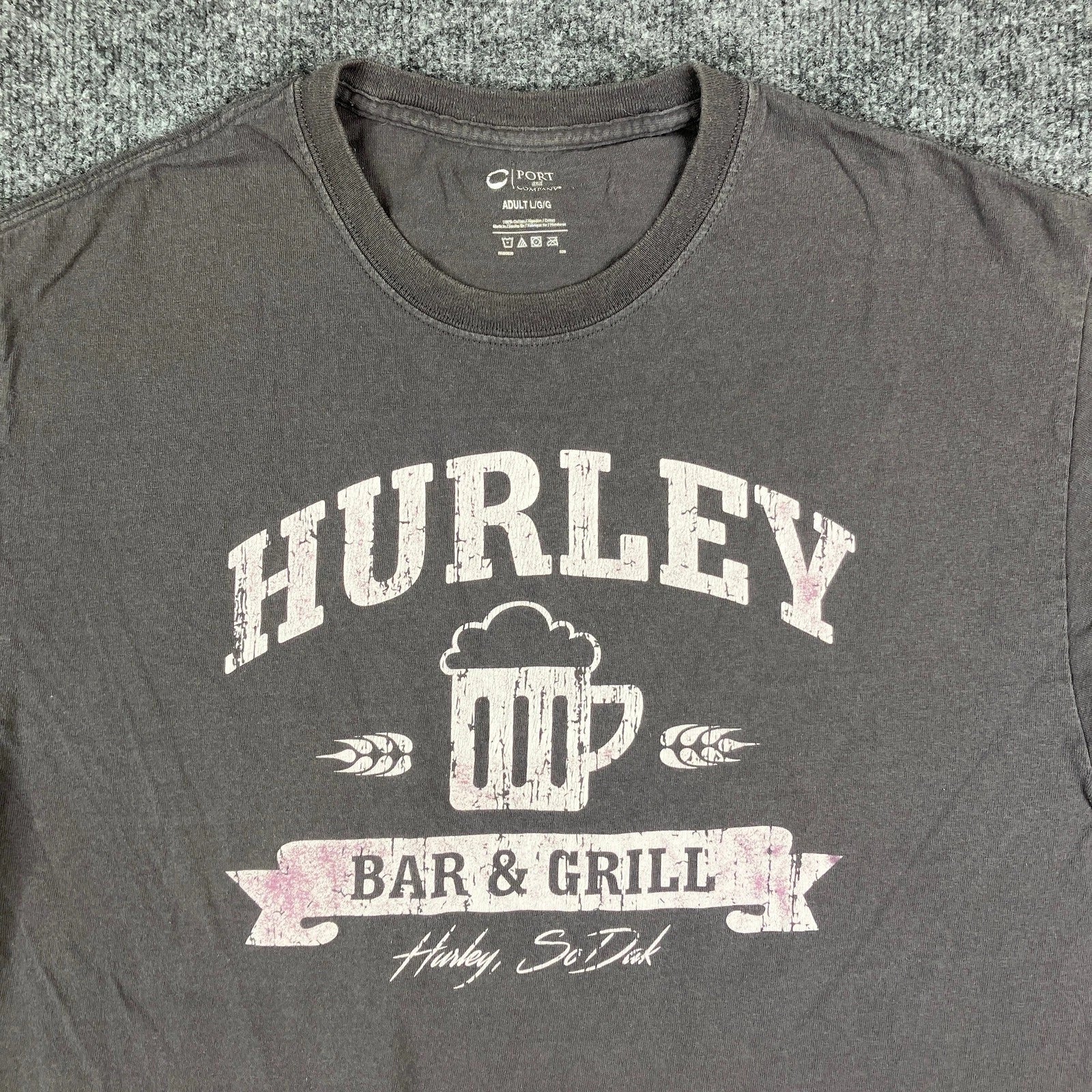 Port Company Mens Size L Gray Hurley Bar Grill Beer - Adult & Kids T-Shirts, Sweatshirts & Hoodies apparel design preview 1