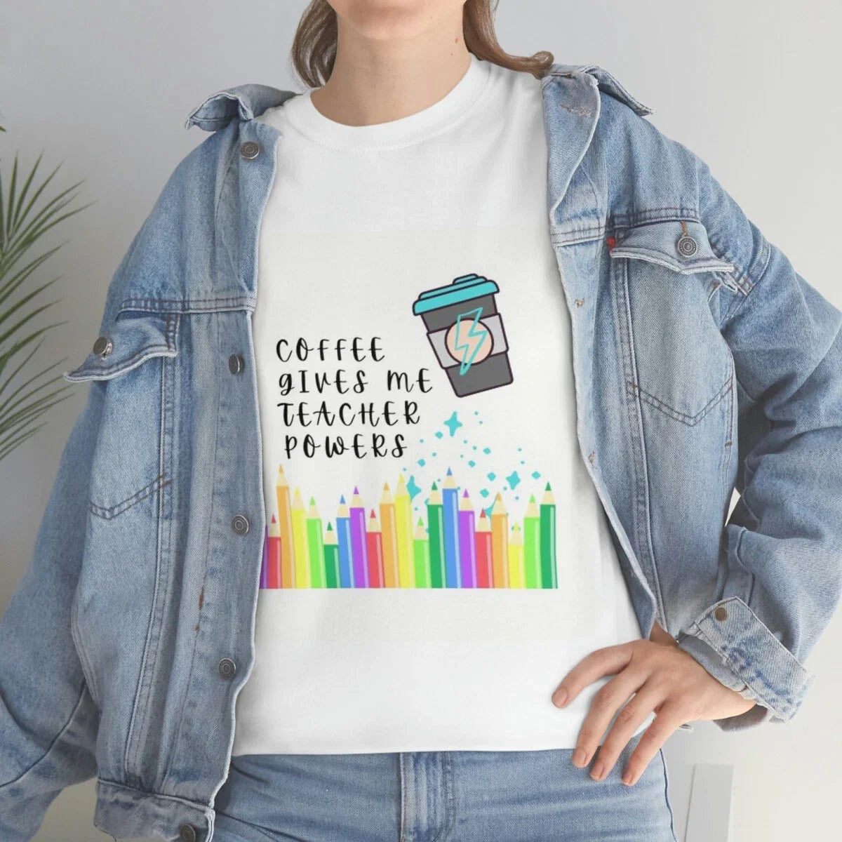 Coffee Gives me Teacher Powers Cotton - Adult & Kids T-Shirts, Sweatshirts & Hoodies apparel design preview 1