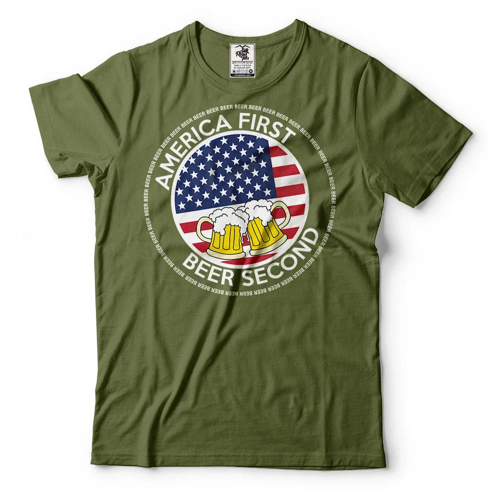 America First Beer Second Funny Political Humor Party - Adult & Kids T-Shirts, Sweatshirts & Hoodies apparel design preview 1