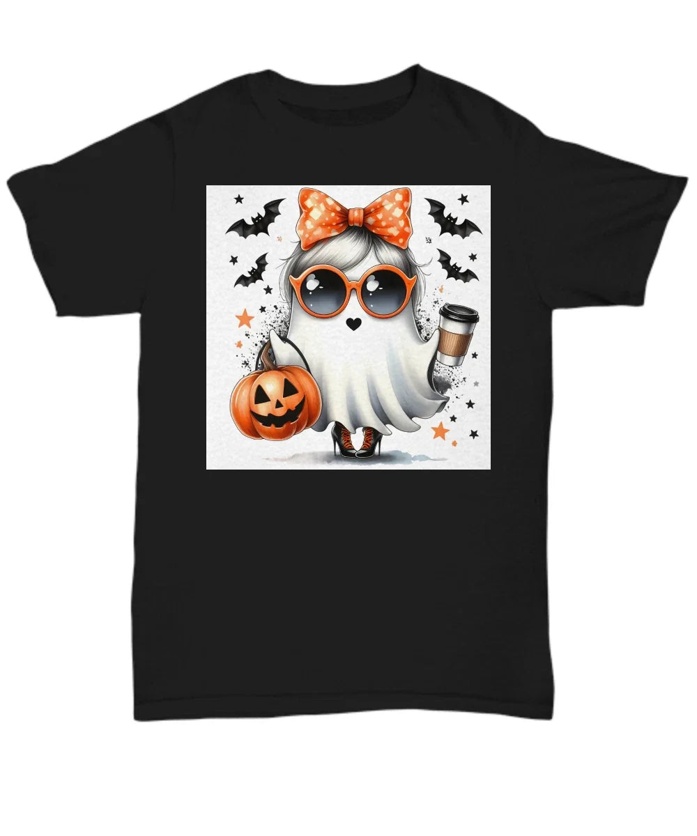 Halloween Adorable Girl Ghost Bats, Pumpkin and - Adult & Kids T-Shirts, Sweatshirts & Hoodies apparel design preview 1