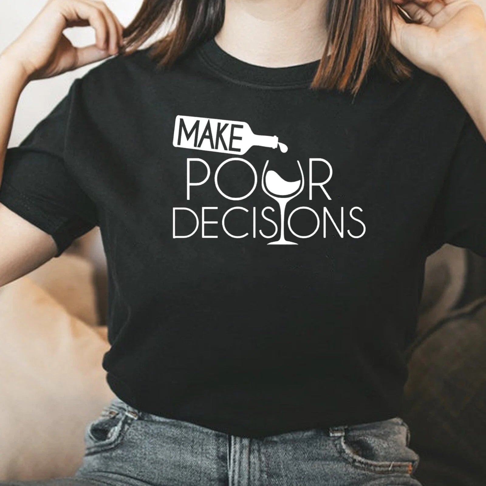 Funny Wine Make Pour Decisions graphics S-XL NEW - Adult & Kids T-Shirts, Sweatshirts & Hoodies apparel design preview 1