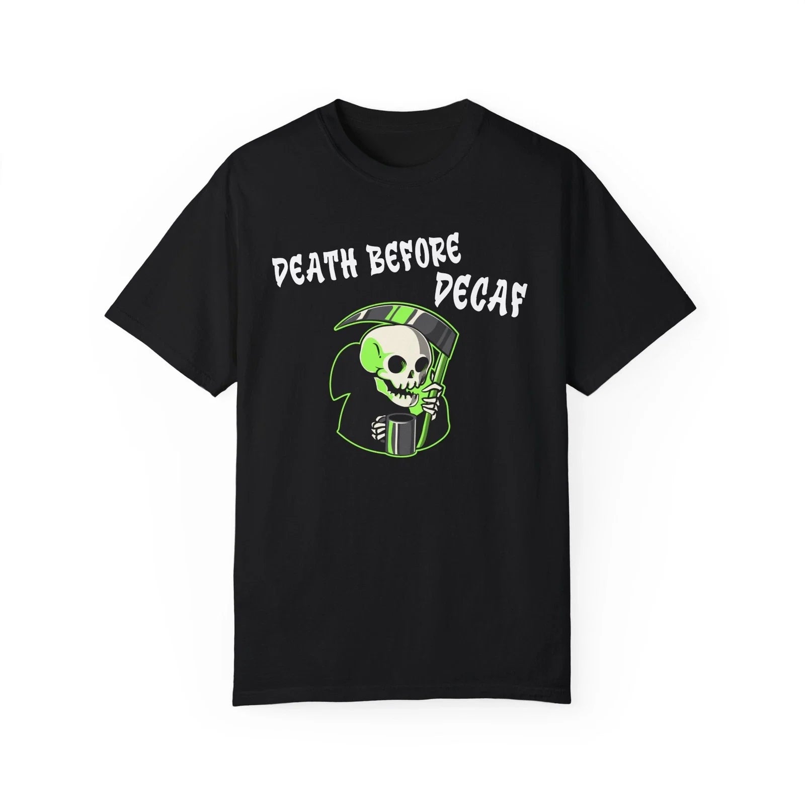 Skeleton Death Before Decaf Skull Coffee Lover Grunge - Adult & Kids T-Shirts, Sweatshirts & Hoodies apparel design preview 1